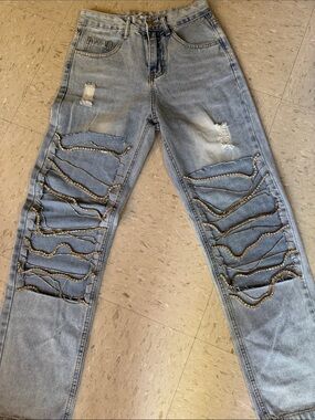 Kiwi Light Blue Embellished Straight Leg Jeans